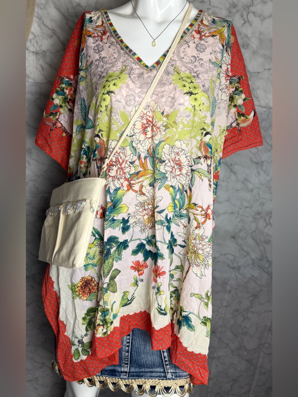 Johnny Was Multicolor Floral Spring Summer Tunic One Size Fits All
